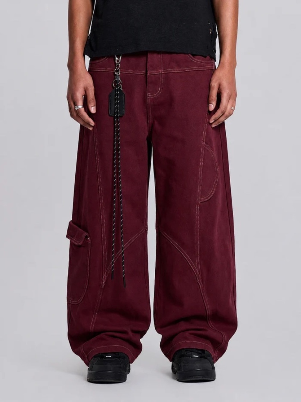 Y2K Washed Red Cargo Pants Baggy Wide Leg Trousers L